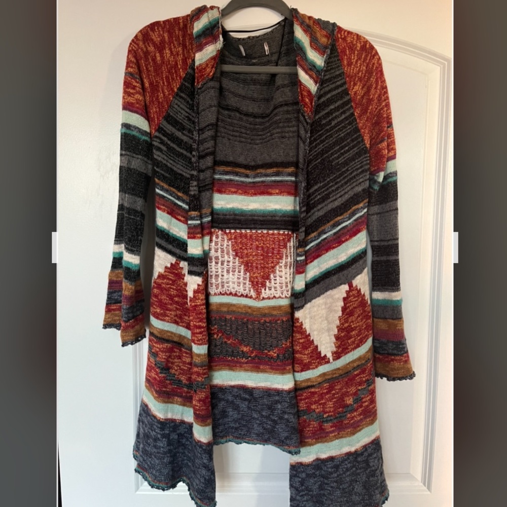 Unknown Brand Free People Style Geometric Tribal Print Long Cardigan